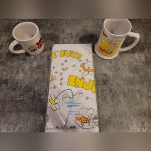 Vintage Ziggy lot 2 mugs and NIP tablecloth